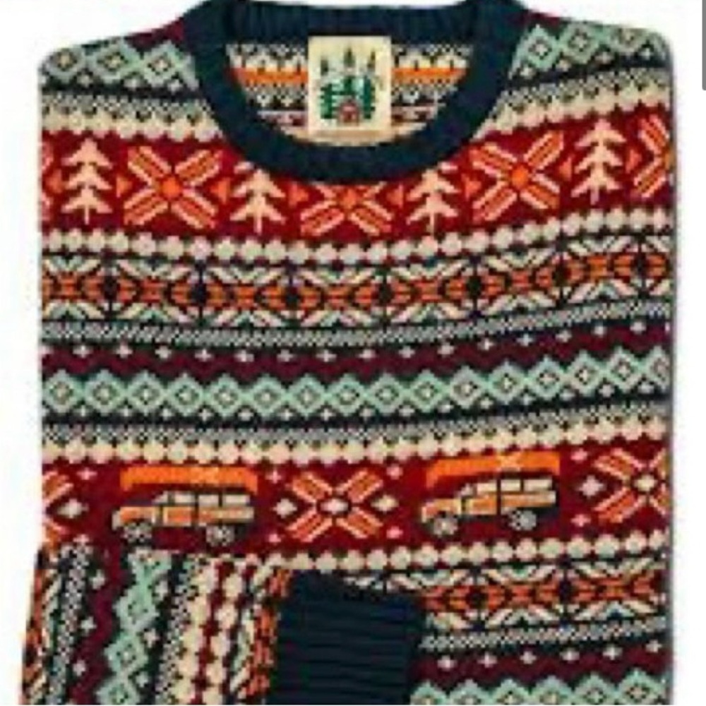 Cozy Cabin Sweater with canoe/jeep motif